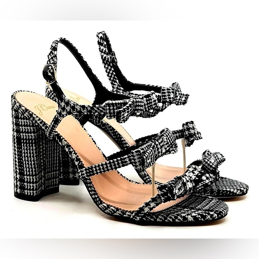 J Crew Stella Glen Plaid Sparkle Bow Strappy Heels. NWOT - Picture 4 of 4